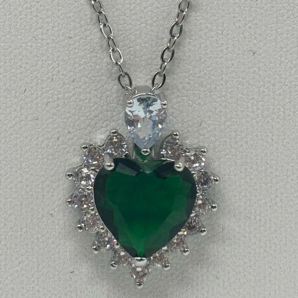 Silver Heart Green Emerald Crystal Heart Pendant made with Swarovski Crystals